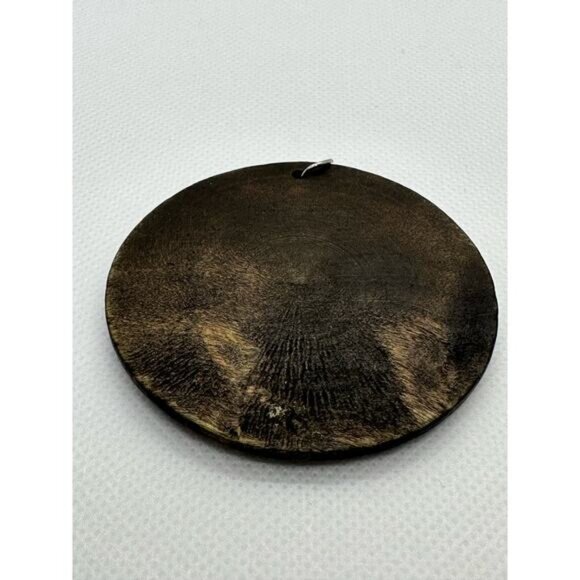 Handcrafted Wooden Circle Pendant With Carved Floral Design - Picture 4 of 4